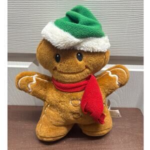 Kellytoy Gingerbread Man Christmas Plush Stuffed Brown Green Hat Red Scarf